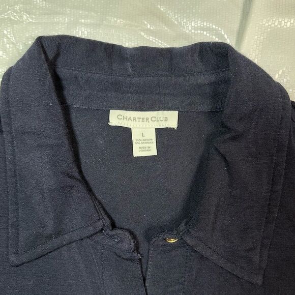 Charter Club Dark Navy Button-Up soft knit jersey short sleeve Shirt size Large - Picture 9 of 10